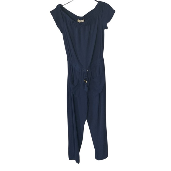 MICHAEL Michael Kors Blue Off-Shoulder Jumpsuit with Flutter Sleeves - Picture 2 of 11